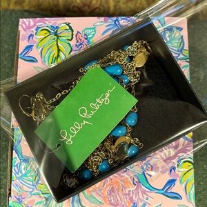 NWT Lilly Pulitzer Necklace Fresh Catch Multi Strand Turquoise Gold Fish Charms